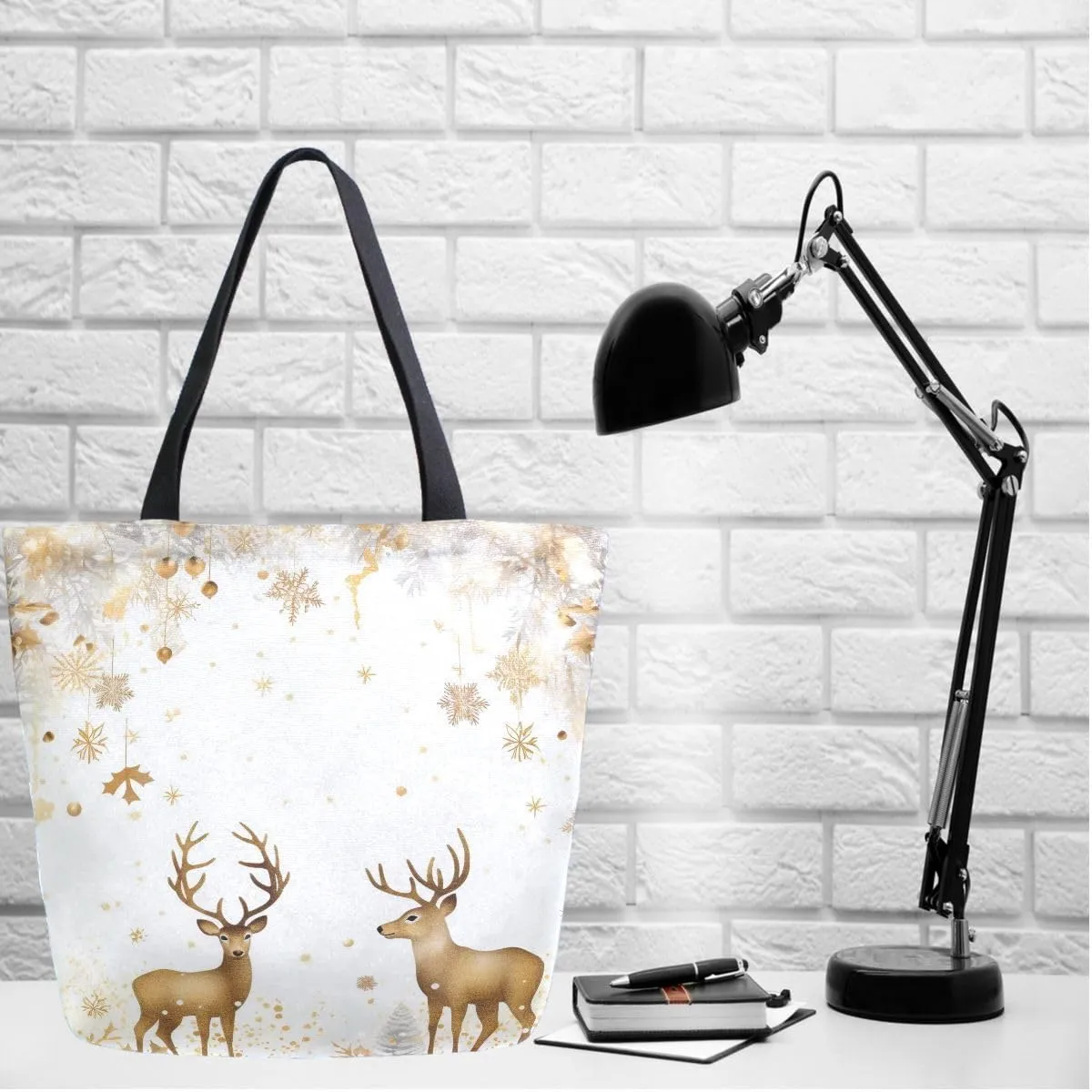 ALAZA Golden Reindeer Deer Merry Christmas Reusable Tote Bag Women Large Casual Handbag Shoulder Bags for Shopping Groceries Travel