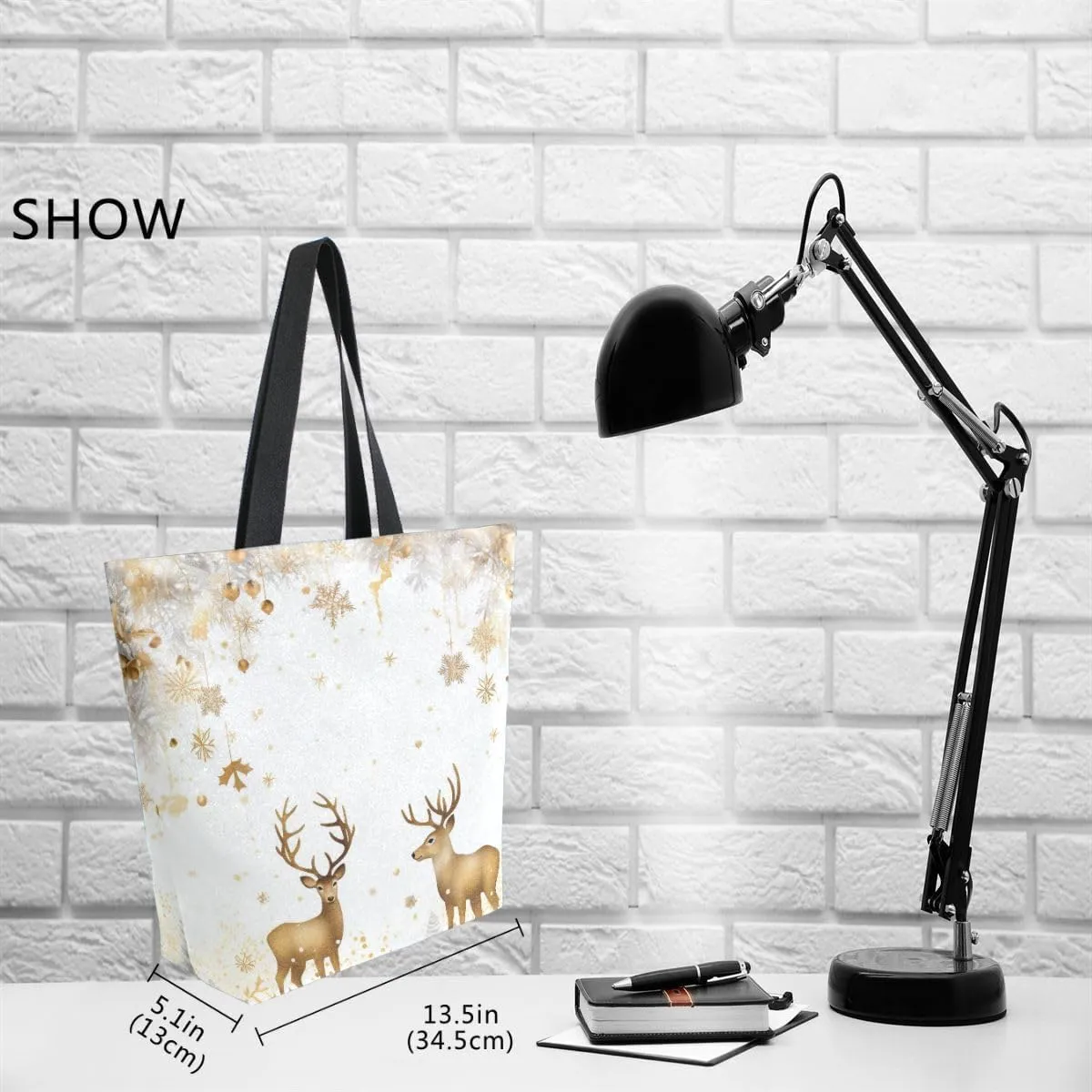 ALAZA Golden Reindeer Deer Merry Christmas Reusable Tote Bag Women Large Casual Handbag Shoulder Bags for Shopping Groceries Travel