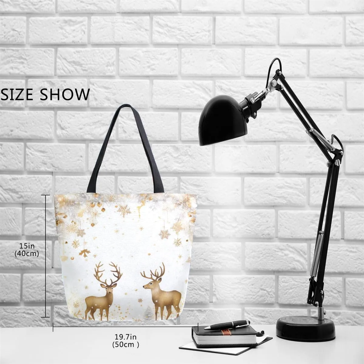 ALAZA Golden Reindeer Deer Merry Christmas Reusable Tote Bag Women Large Casual Handbag Shoulder Bags for Shopping Groceries Travel