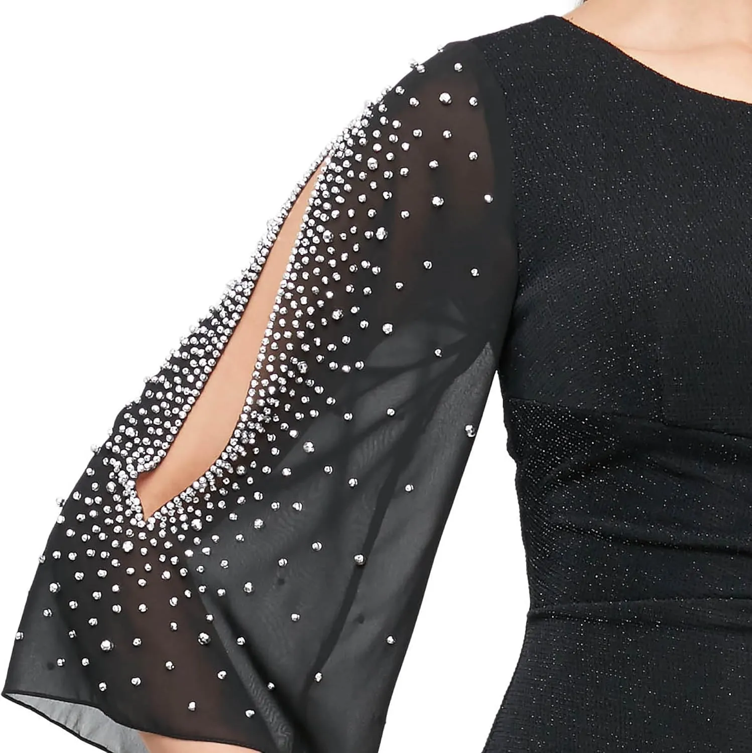 Alex Evenings Women's Short Sheath Metallic Cocktail Dress W/Embellished Sleeves & Cascade Ruffle (Petite and Regular Sizes)
