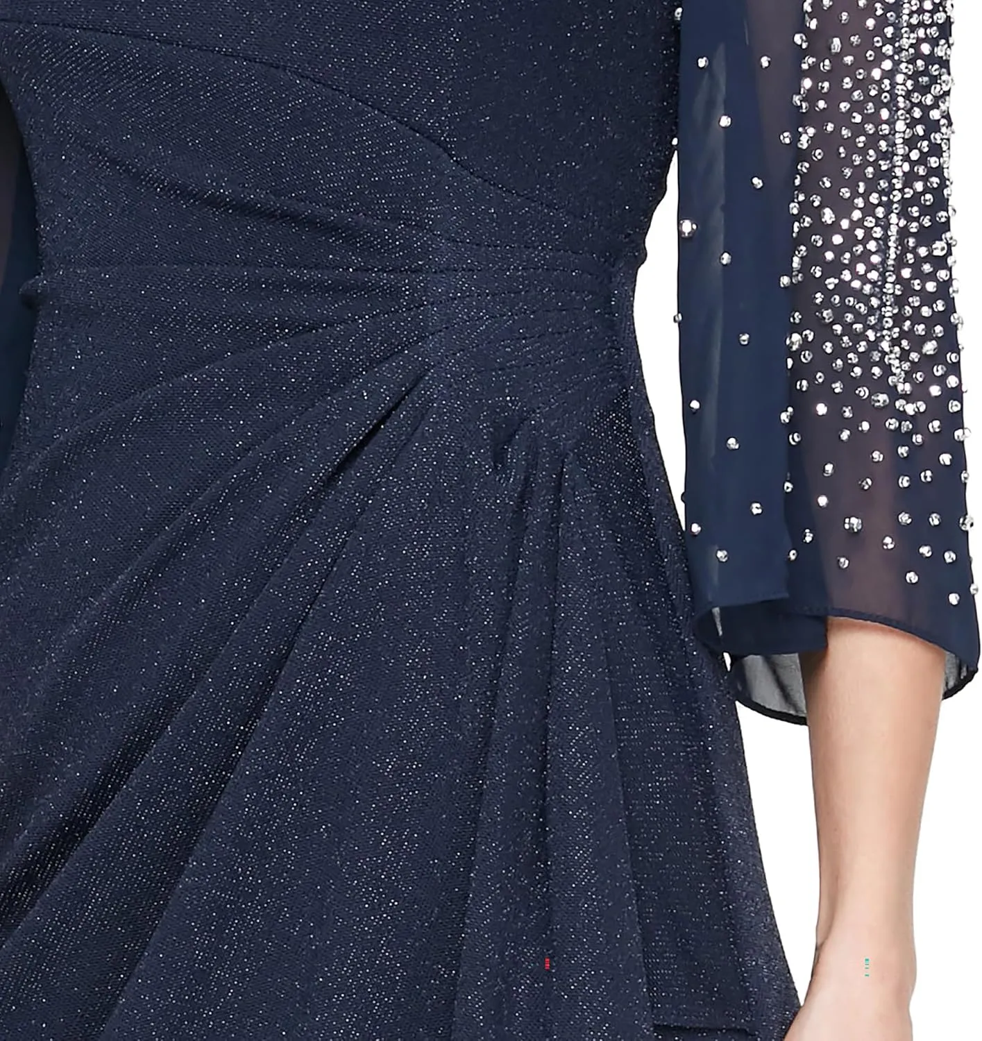 Alex Evenings Women's Short Sheath Metallic Cocktail Dress W/Embellished Sleeves & Cascade Ruffle (Petite and Regular Sizes)