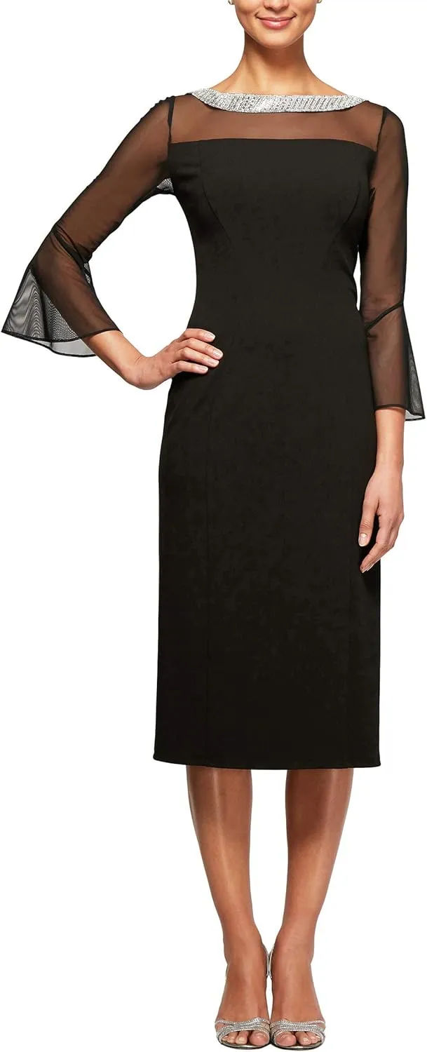 Alex Evenings Women's Short Shift Dress with Embellished Illusion Detail