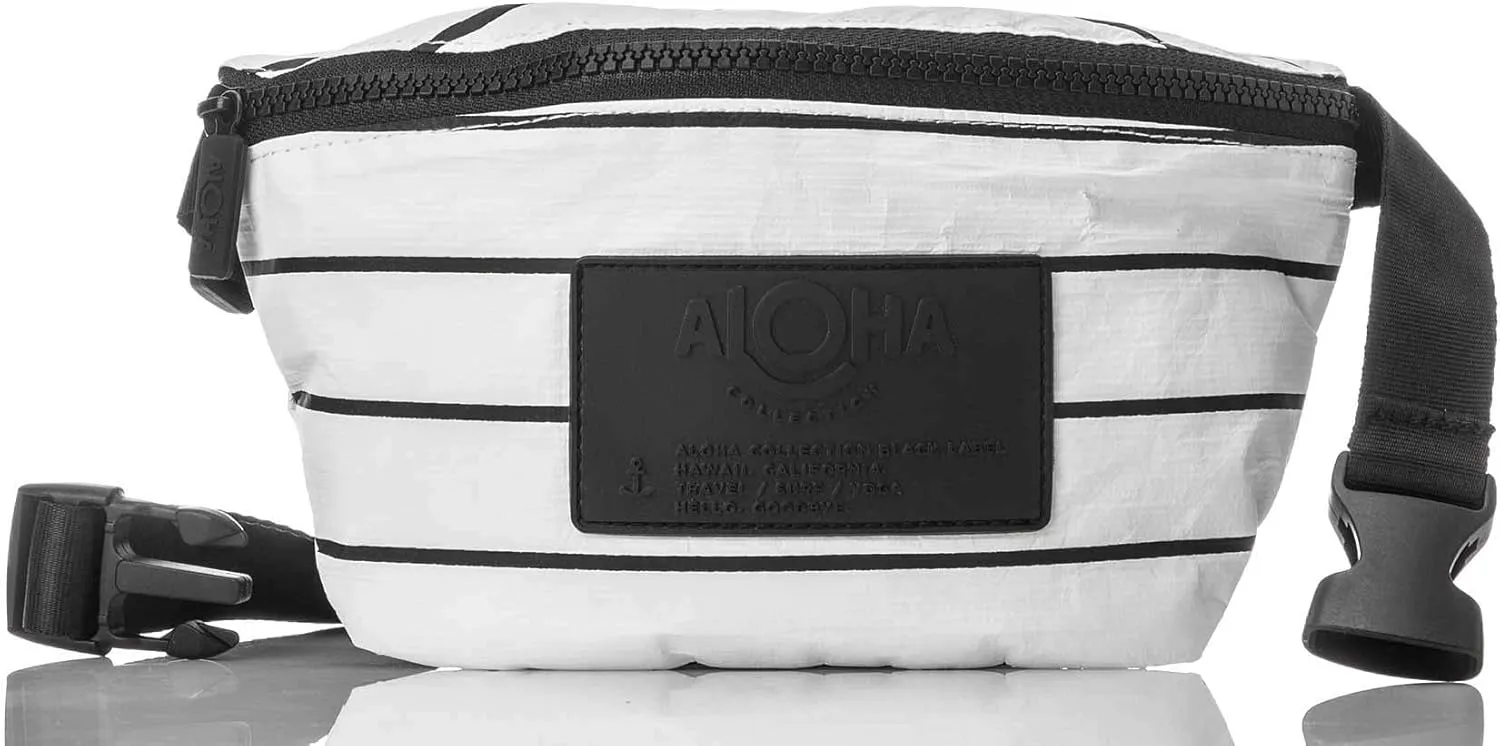 ALOHA Collection Pinstripe Mini Hip Pack, Lightweight, Packable, & Splash-Proof - Durable, Washable, & Reusable Fanny Pack for Gym, Beach & Travel, Easy to Clean Material (8.5" x 3.75")
