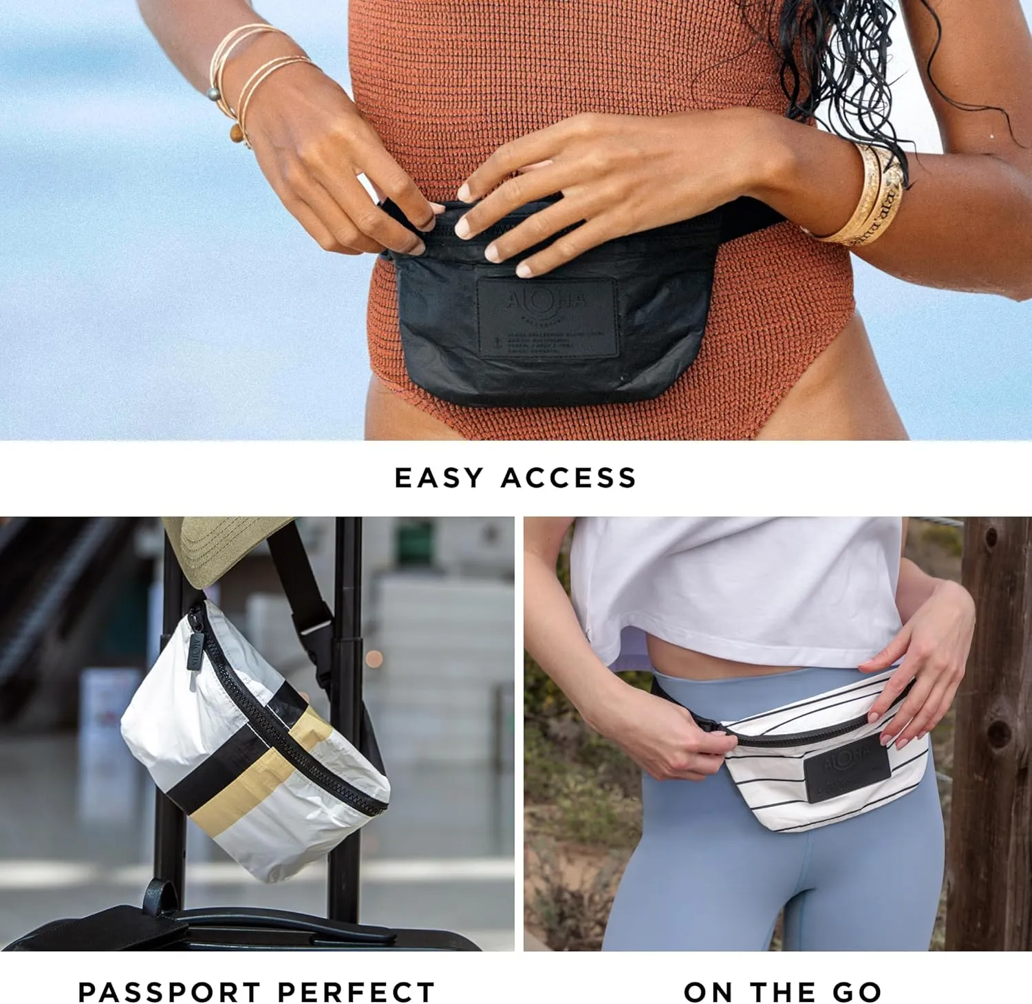 ALOHA Collection Pinstripe Mini Hip Pack, Lightweight, Packable, & Splash-Proof - Durable, Washable, & Reusable Fanny Pack for Gym, Beach & Travel, Easy to Clean Material (8.5" x 3.75")
