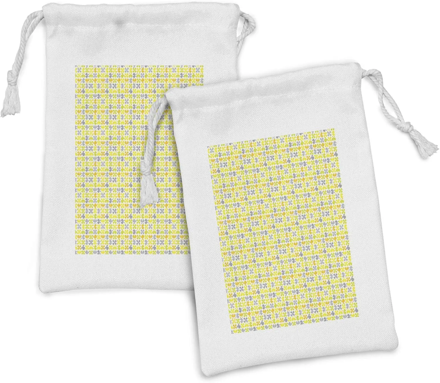 Ambesonne Abstract Fabric Pouch Set of 2, Simplistic Cheery Repetitive Butterfly Symbolic Interpretation, Small Drawstring Bag for Toiletries Masks and Favors, 9" x 6", Earth Yellow Pale Taupe