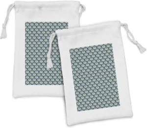 Ambesonne Clouds Fabric Pouch Set of 2, Surreal Interpretation of Mountains Spirals, Small Drawstring Bag for Toiletries Masks and Favors, 9" x 6", Sea Blue Seafoam