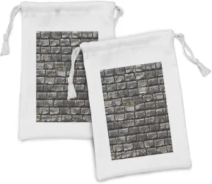 Ambesonne Cobblestone Fabric Pouch Set of 2, Stained Rectangular Pavement Stones and Decayed Brick Tiles, Small Drawstring Bag for Toiletries Masks and Favors, 9" x 6", Dark Grey Taupe