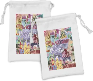 Ambesonne Grunge Fabric Pouch Set of 2, Grunge Artwork with Details Old Torn Posters Advertisement Adds Modern Art Print, Small Drawstring Bag for Toiletries Masks and Favors, 9" x 6", Yellow Blue