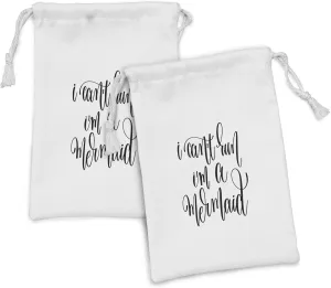 Ambesonne I'm Mermaid Fabric Pouch Set of 2, Saying in Relation to Mythical Beings Awe Girl Aspirations Lettering, Small Drawstring Bag for Toiletries Masks and Favors, 9" x 6", Black White