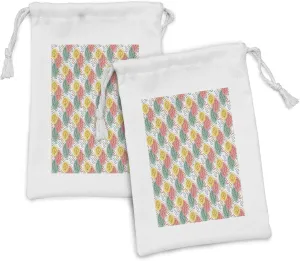 Ambesonne Leaves Fabric Pouch Set of 2, Repeating Pastel Leafage Pattern Autumn Style October Fall Season Herbs Print, Small Drawstring Bag for Toiletries Masks and Favors, 9" x 6", White Multicolor