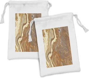 Ambesonne Marble Print Fabric Pouch Set of 2, Unique Earthen Toned Mother Earth Natural Travertine Structures, Small Drawstring Bag for Toiletries Masks and Favors, 9" x 6", Cinnamon Earth Yellow