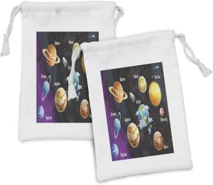 Ambesonne Outer Space Fabric Pouch Set of 2, Solar System of Planets Milky Way Neptune Venus Mercury Sphere Illustration, Small Drawstring Bag for Toiletries Masks and Favors, 9" x 6", Multicolor