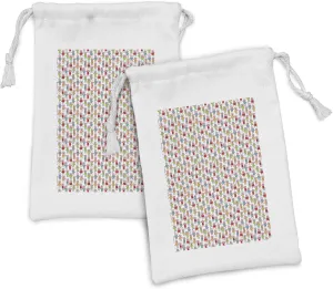 Ambesonne Pig Fabric Pouch Set of 2, Whimsical Cartoon Style Interpretation of Piglet in Colorful Clothes, Small Drawstring Bag for Toiletries Masks and Favors, 9" x 6", Pale Pink and Multicolor