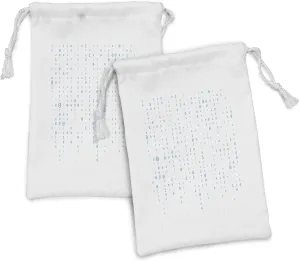 Ambesonne Programmer Fabric Pouch Set of 2, Cryptography Programming Themed Matrix Digital Binary Falling Code Rain, Small Drawstring Bag for Toiletries Masks and Favors, 9" x 6", White and Sea Blue