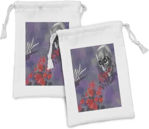 Ambesonne Skull Fabric Pouch Set of 2, Skeleton in Love Throw Out Puke of Hearts Deadly Romantic Gesture Artwork, Small Drawstring Bag for Toiletries Masks and Favors, 9" x 6", Grey Red and Purple