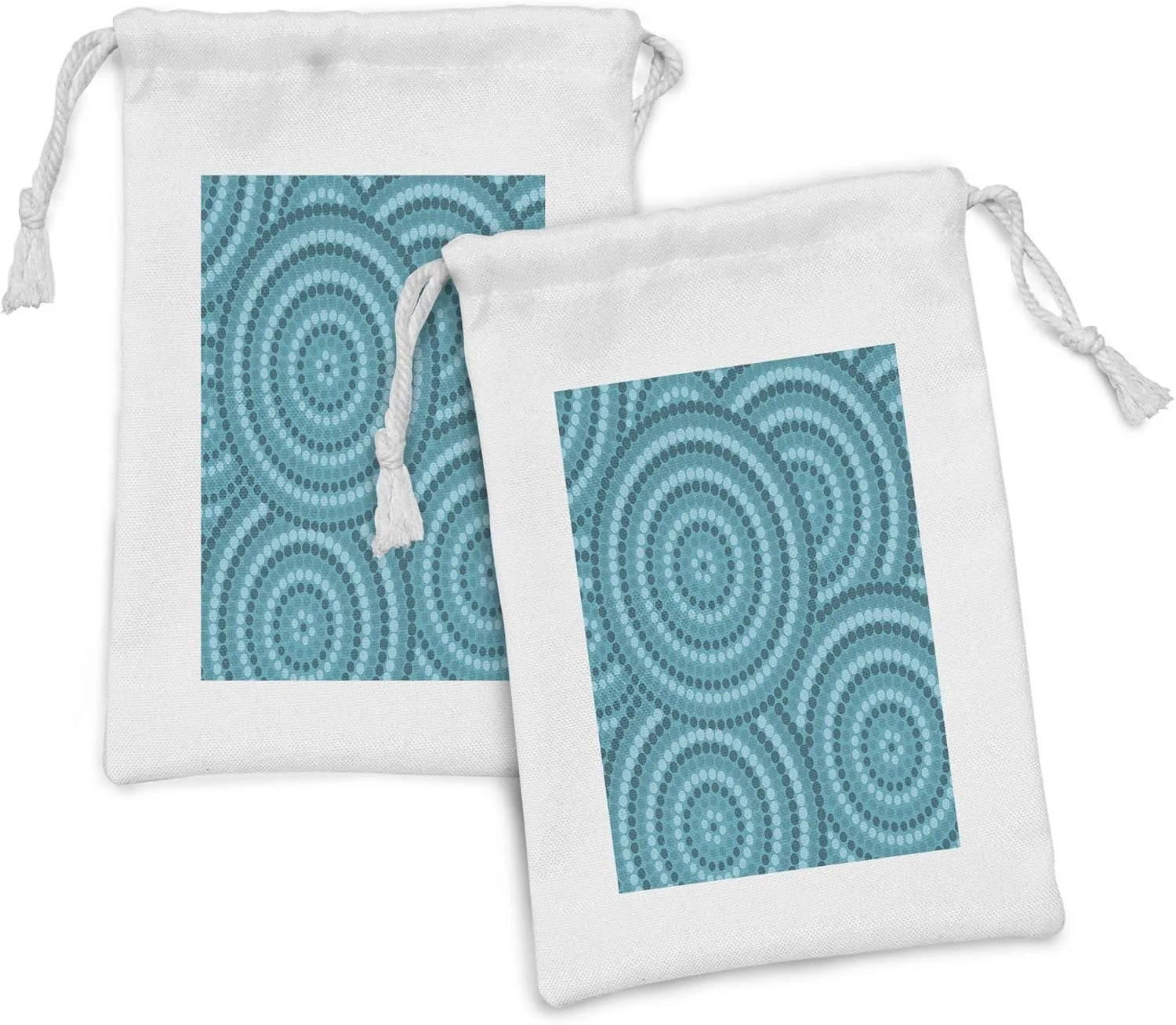 Ambesonne Teal Fabric Pouch Set of 2, Abstract Aboriginal Tradition Dot Painting Australian Indigenous Folk Artwork Circle Shapes, Small Drawstring Bag for Toiletries Masks and Favors, 9" x 6", Teal
