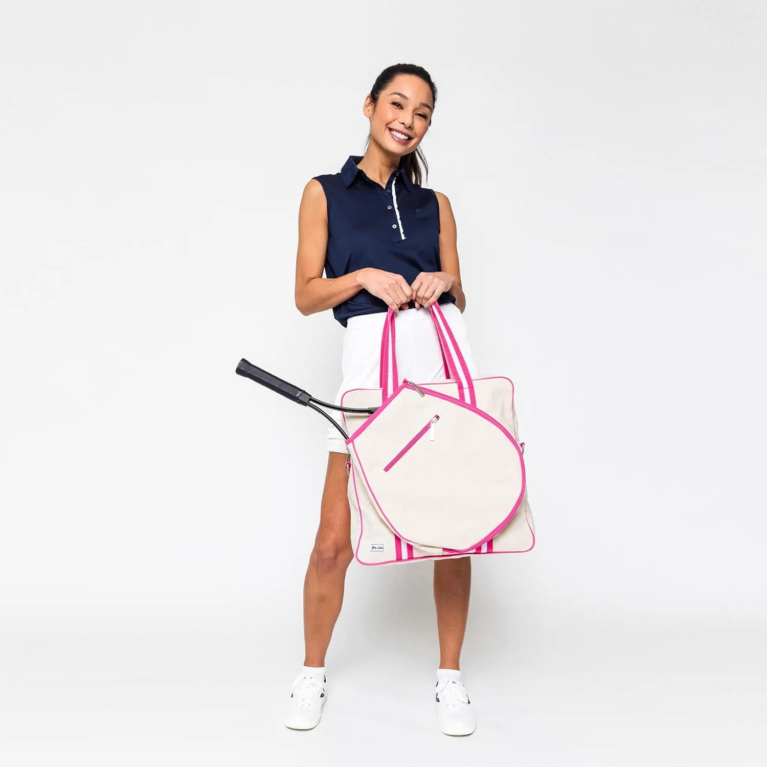 Ame & Lulu Hamptons Tennis Tour Bag - Removable Adjustable Straps - Exterior Pocket Fits Two Racquets