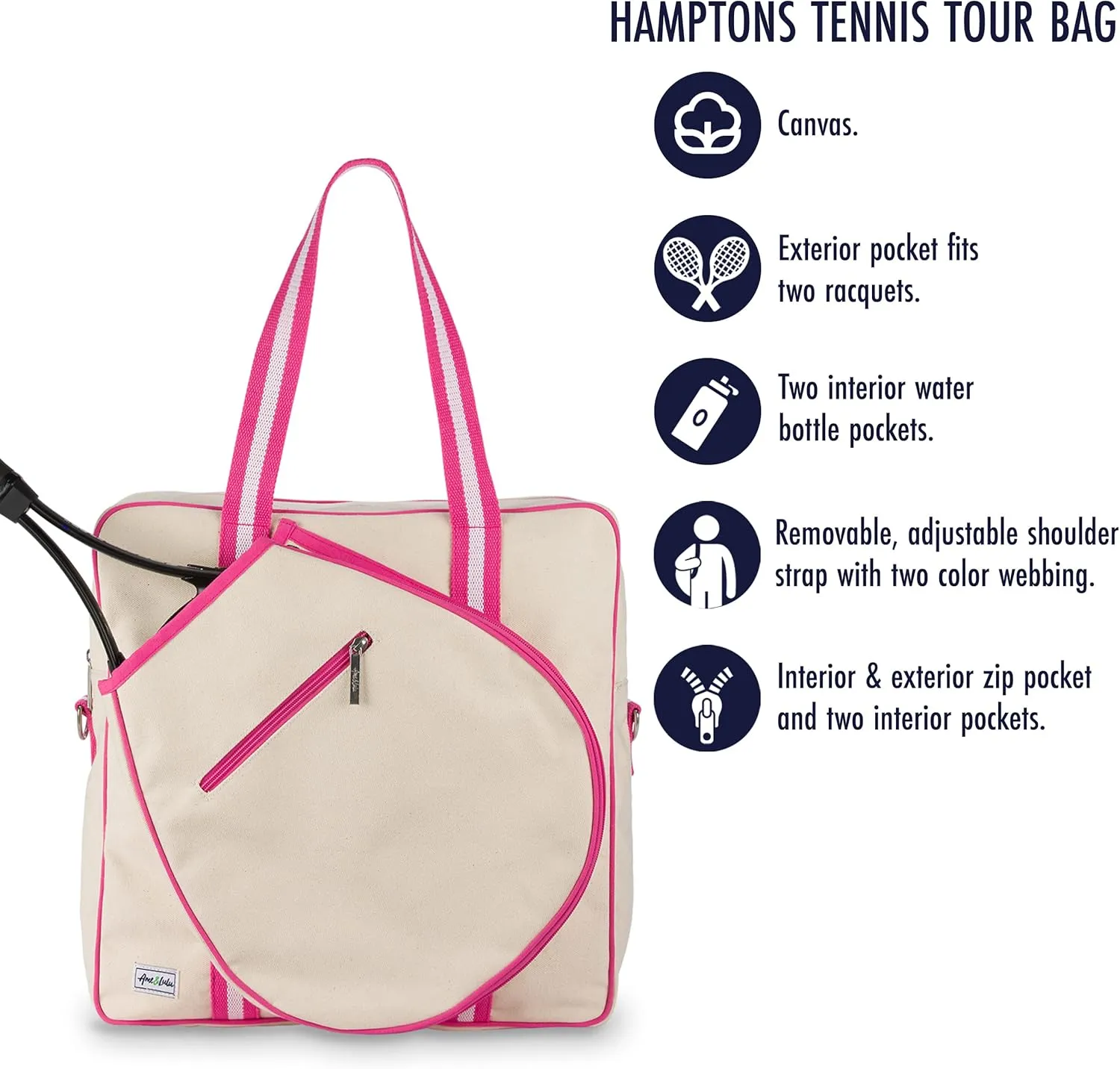 Ame & Lulu Hamptons Tennis Tour Bag - Removable Adjustable Straps - Exterior Pocket Fits Two Racquets
