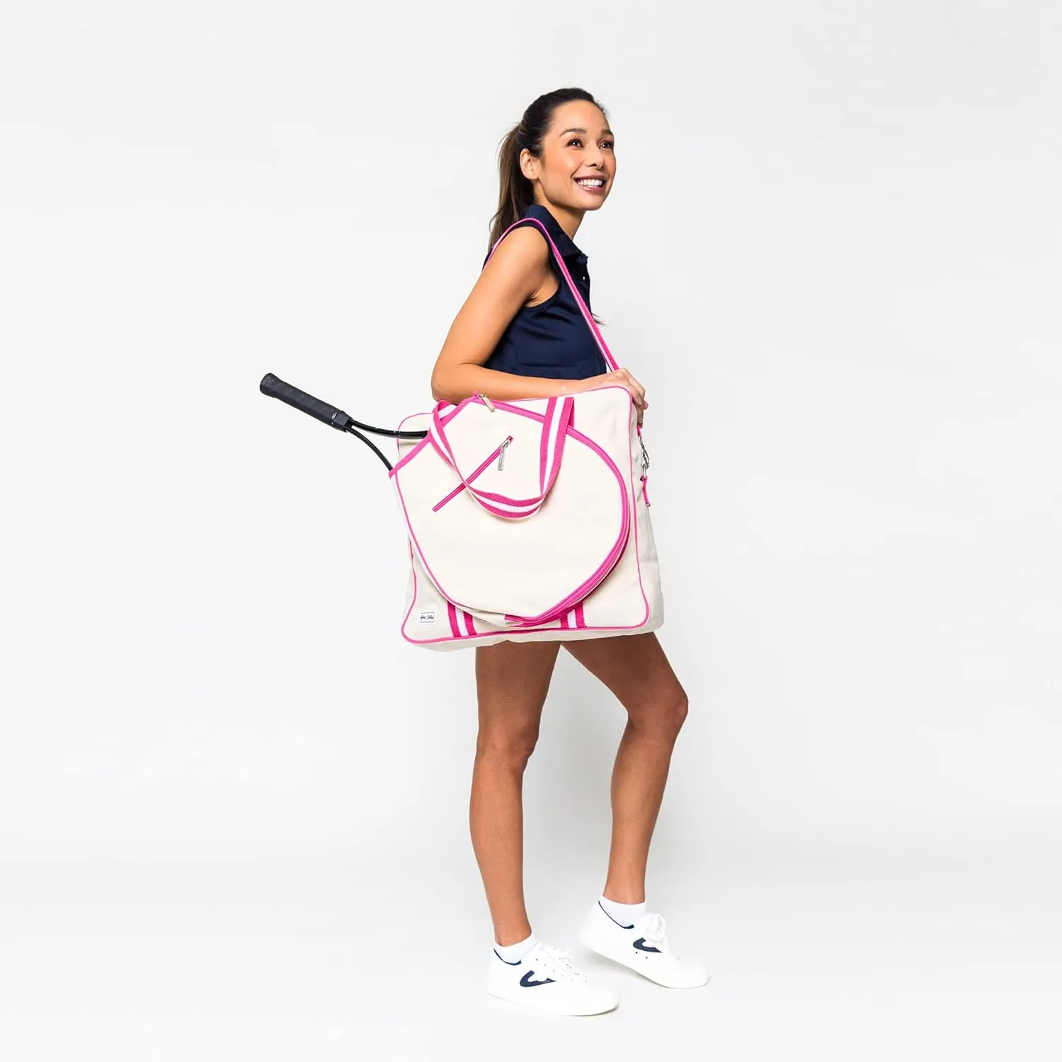 Ame & Lulu Hamptons Tennis Tour Bag - Removable Adjustable Straps - Exterior Pocket Fits Two Racquets