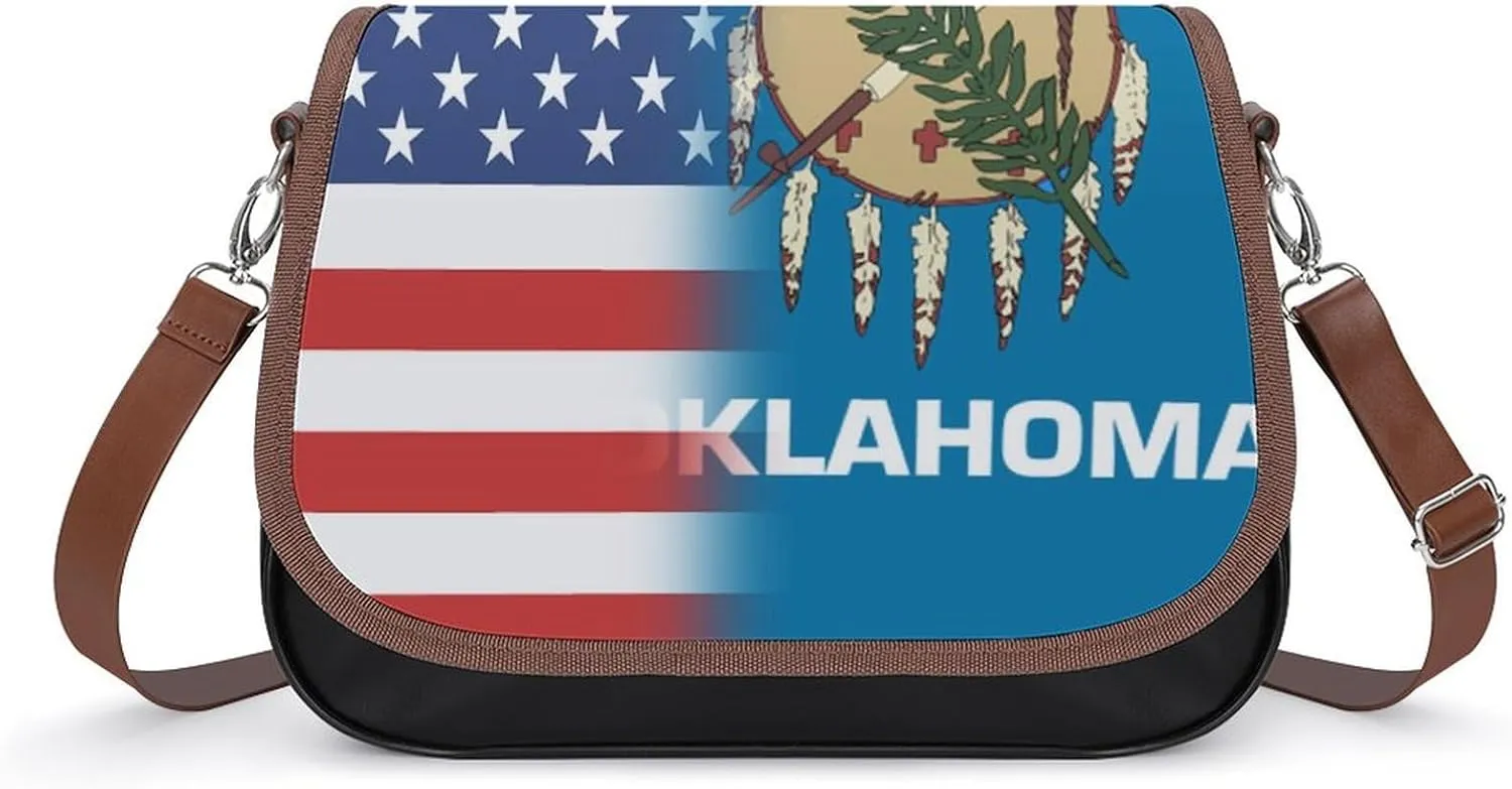American And Oklahoma State Flag Crossbody Bags for Women Shoulder Bag Flap Handbags Leather Cross Body Purse