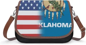 American And Oklahoma State Flag Crossbody Bags for Women Shoulder Bag Flap Handbags Leather Cross Body Purse