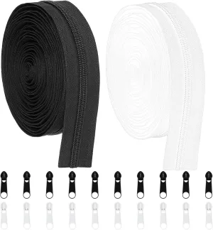 Amtvuzy 10 Yards 360 in Bulk Zippers for Sewing,#5 Nylon Coil Zippers by The Yard,20PCS Replacement Zipper Sliders for DIY Sewing,Tailoring,Clothes and Bags - Black & White (5 Yards Each)