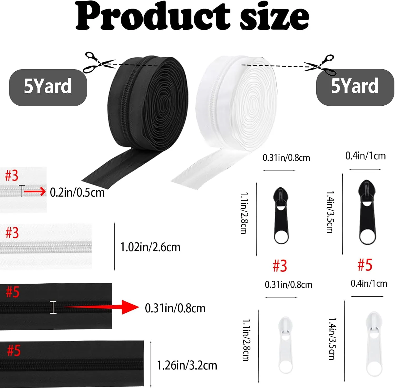 Amtvuzy 10 Yards 360 in Bulk Zippers for Sewing,#5 Nylon Coil Zippers by The Yard,20PCS Replacement Zipper Sliders for DIY Sewing,Tailoring,Clothes and Bags - Black & White (5 Yards Each)