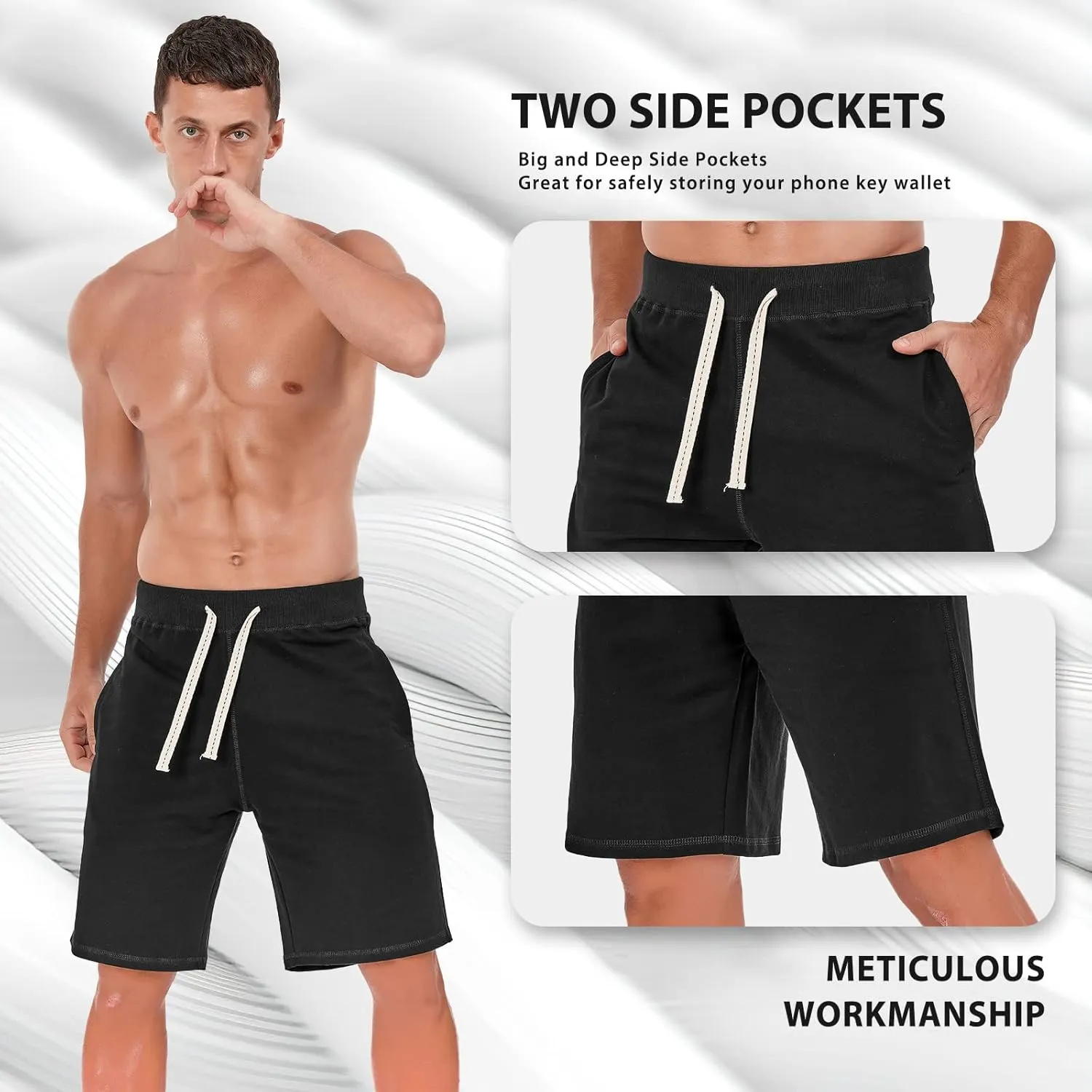 AMY COULEE Men's Casual Classic Shorts Athletic Cotton Sweat Shorts with Drawstring