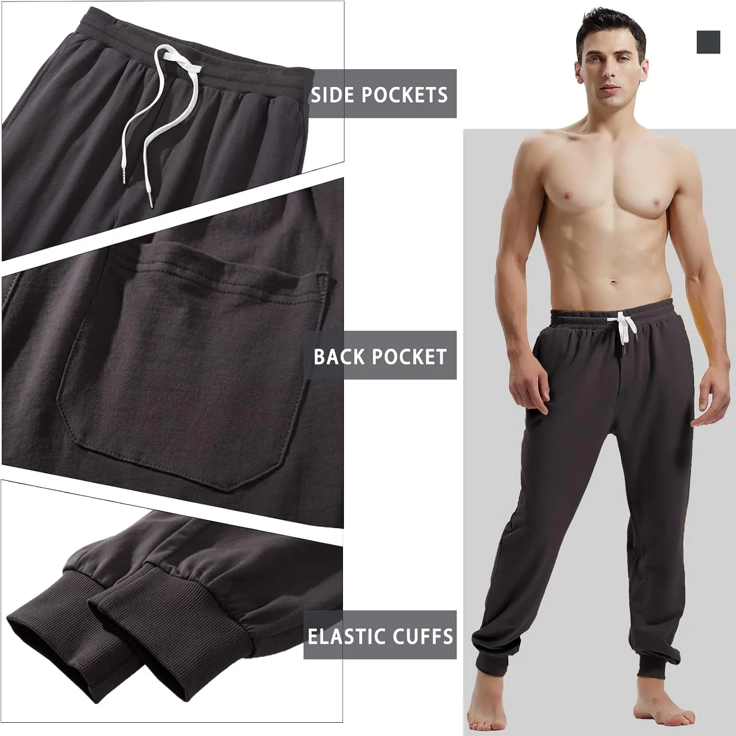 AMY COULEE Men's Casual Joggers Cotton Sweatpants Workout Athletic Pants with Pockets Drawstring Gym Running Pants