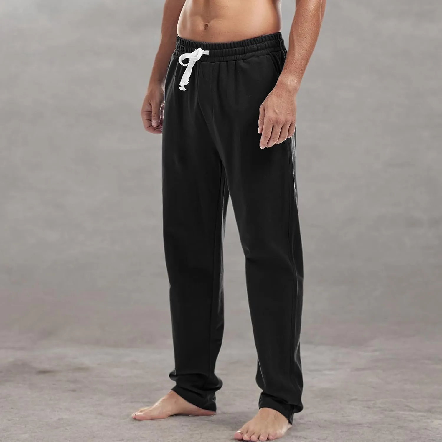 AMY COULEE Mens Cotton Athletic Pants Open Bottom Running Sweatpants Straight Leg Casual Joggers with Pockets