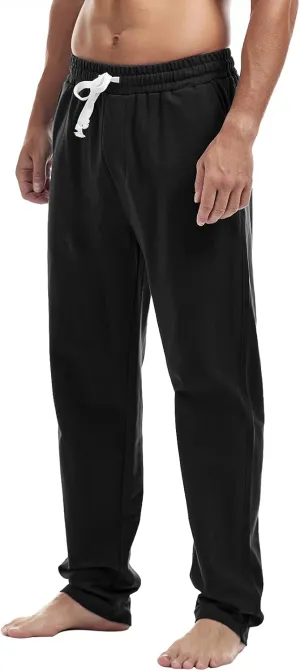 AMY COULEE Mens Cotton Athletic Pants Open Bottom Running Sweatpants Straight Leg Casual Joggers with Pockets