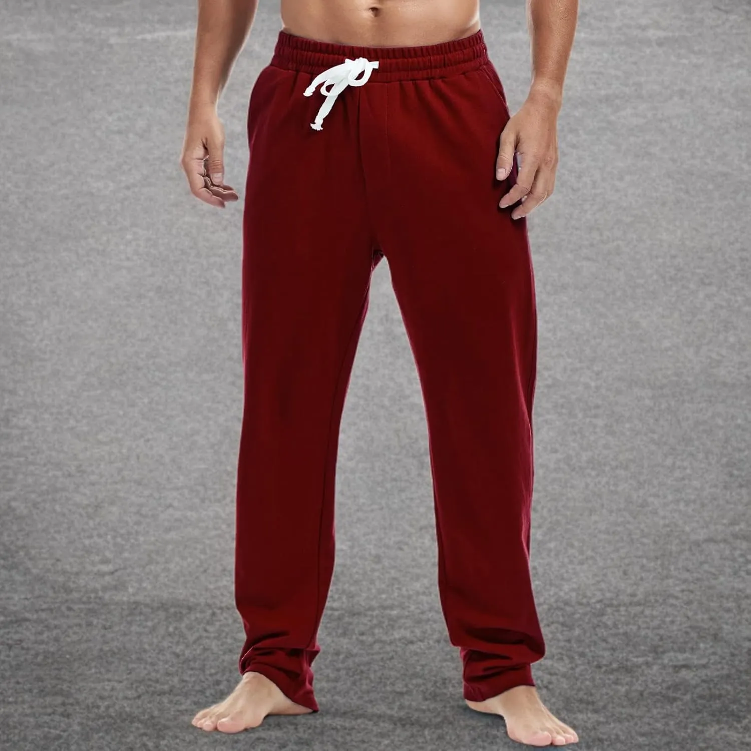 AMY COULEE Mens Cotton Athletic Pants Open Bottom Running Sweatpants Straight Leg Casual Joggers with Pockets