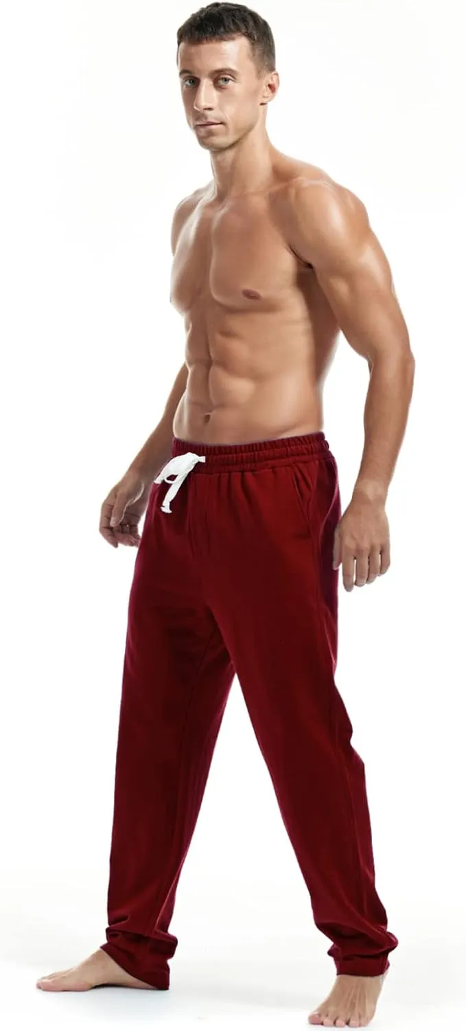 AMY COULEE Mens Cotton Athletic Pants Open Bottom Running Sweatpants Straight Leg Casual Joggers with Pockets