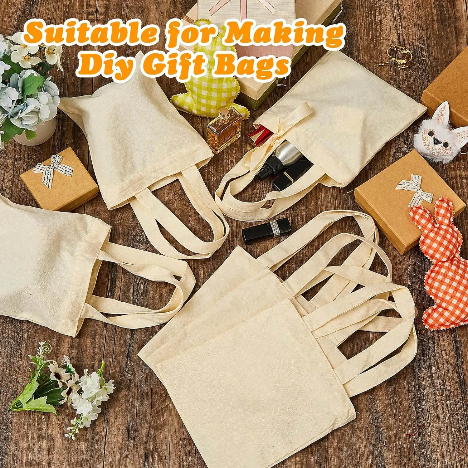 Amylove 24 Pcs Mini Tote Bag Sublimation Blank Canvas Tote Bags Reusable Grocery Luggage DIY Sack Goody for Party Even (8 x 10 Inch,Natural Color)