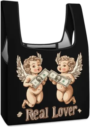 An-gels Dollar Bill Shopping Bags Reusable Grocery Bag Lightweight Tote Bags Holiday Bags with Handles