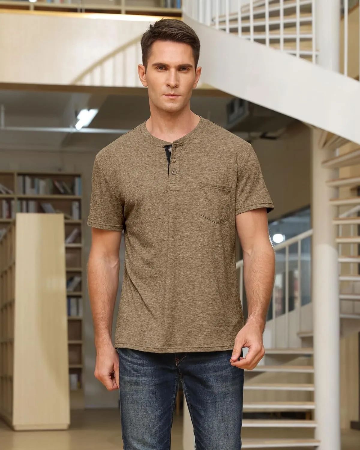 Angbater Men's Henley Shirts Casual Short Sleeve Button Cotton Tee Fashion Classic Tee T-Shirt with Pocket