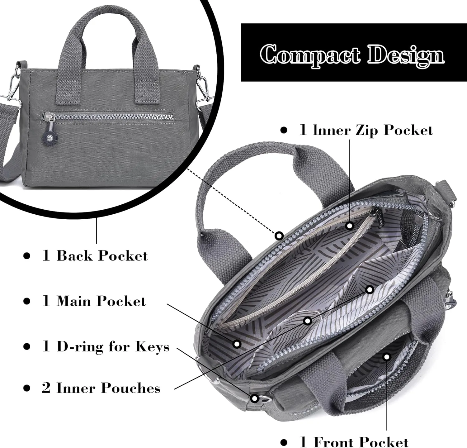 AOCINA Mini Tote Bag with Multi Pockets Small Crossbody Bags for Women Nylon Printed Shoulder Bag