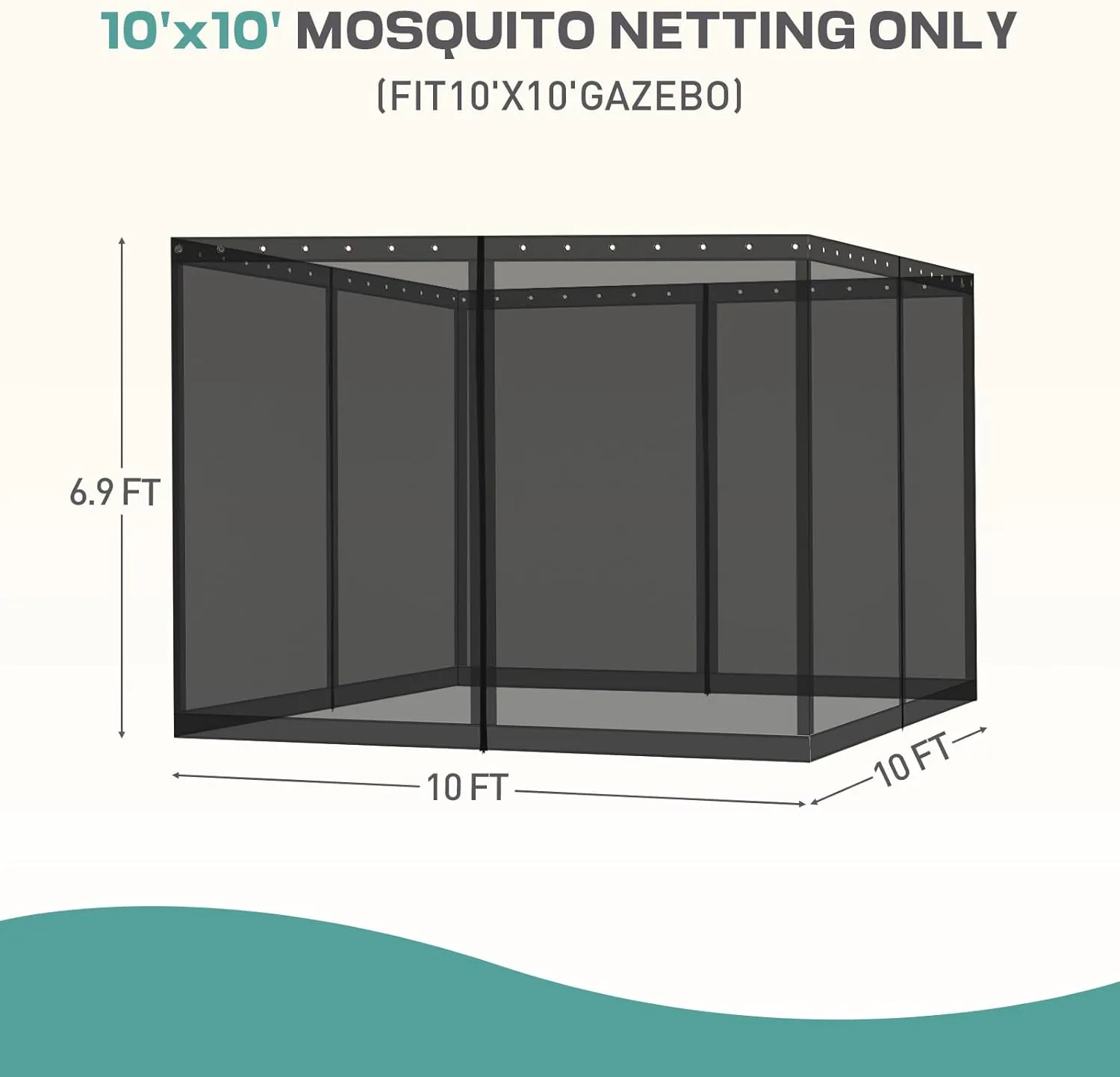 Aoodor Universal 10x10 ft Gazebo Mosquito Netting, Replacement 4-Panel Sidewalls with Double Zippers for Patio, Backyard, Deck, and Lawn (Netting Only, Black)