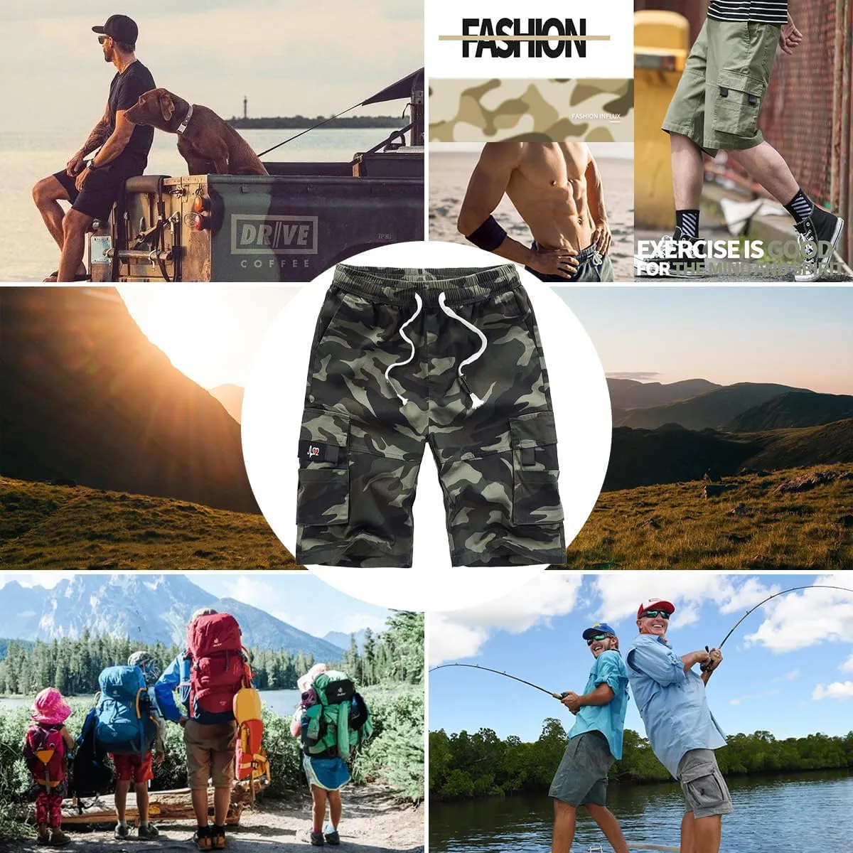 APTRO Men's Cargo Shorts Elastic Waistband Drawstring Summer Casual Cotton Big & Tall Relaxed Fit Work Shorts