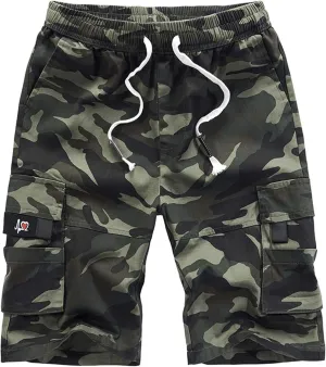 APTRO Men's Cargo Shorts Elastic Waistband Drawstring Summer Casual Cotton Big & Tall Relaxed Fit Work Shorts