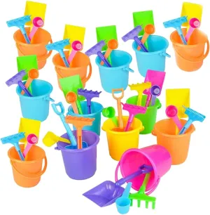 ArtCreativity 4 PC Mini Beach Playsets - Set of 12 - Each Play Set Includes 1 Sand Bucket, 1 Shovel, 1 Rake, and 1 Scoop - Birthday Treats for Boys and Girls Party Favors for Kids and Toddlers