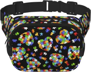 Autism Awareness Puzzle Pieces Heart print Everywhere Fanny Pack Purse with Adjustable Straps for Casual Travel Hiking Outdoor Sports
