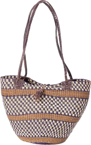 Ayeya Handwoven African Grass Shoulder Tote Bag, Neutral Tones (Colors & Patterns Vary)