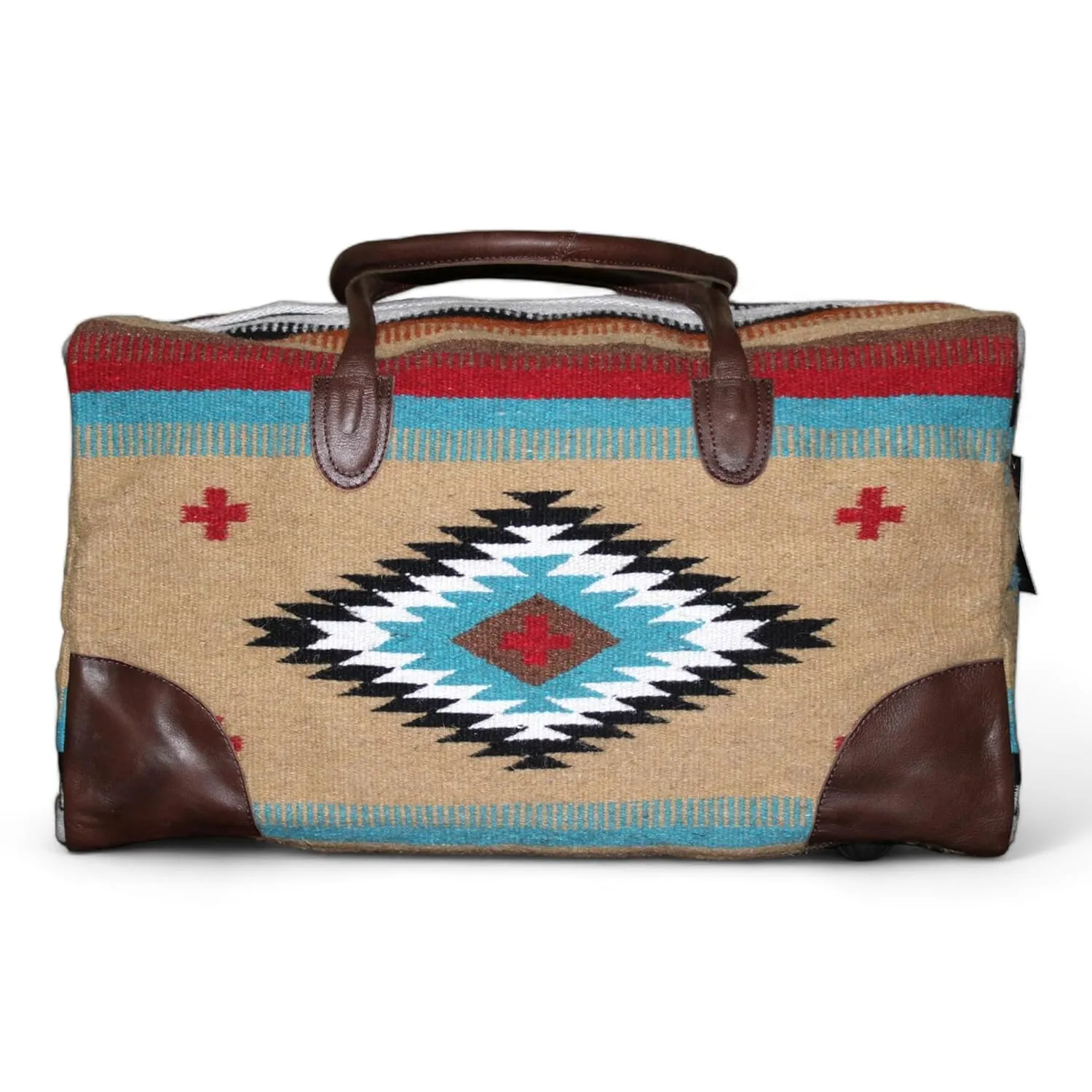 Aztec Large Weekender Southwestern Duffel Bag Saddle Blanket Bag 100% Leather Handles (Cayman) (Cayman)