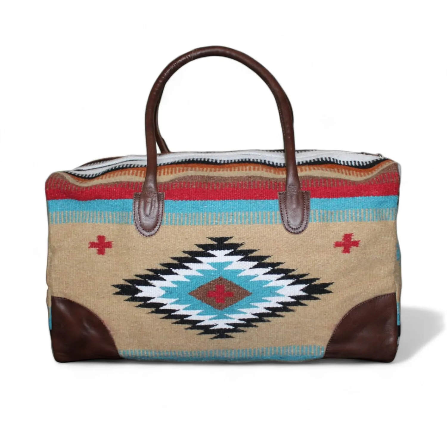 Aztec Large Weekender Southwestern Duffel Bag Saddle Blanket Bag 100% Leather Handles (Cayman) (Cayman)