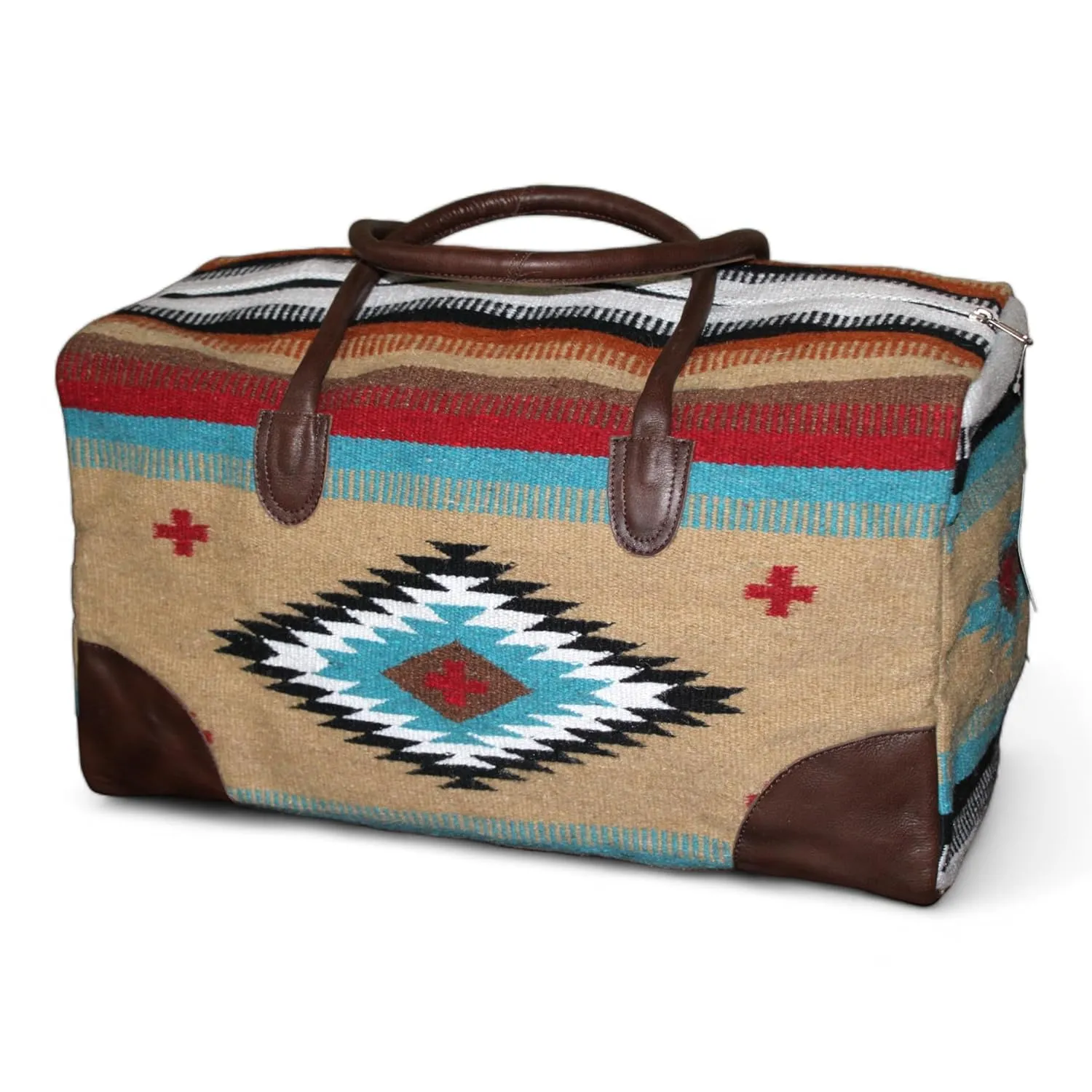 Aztec Large Weekender Southwestern Duffel Bag Saddle Blanket Bag 100% Leather Handles (Cayman) (Cayman)