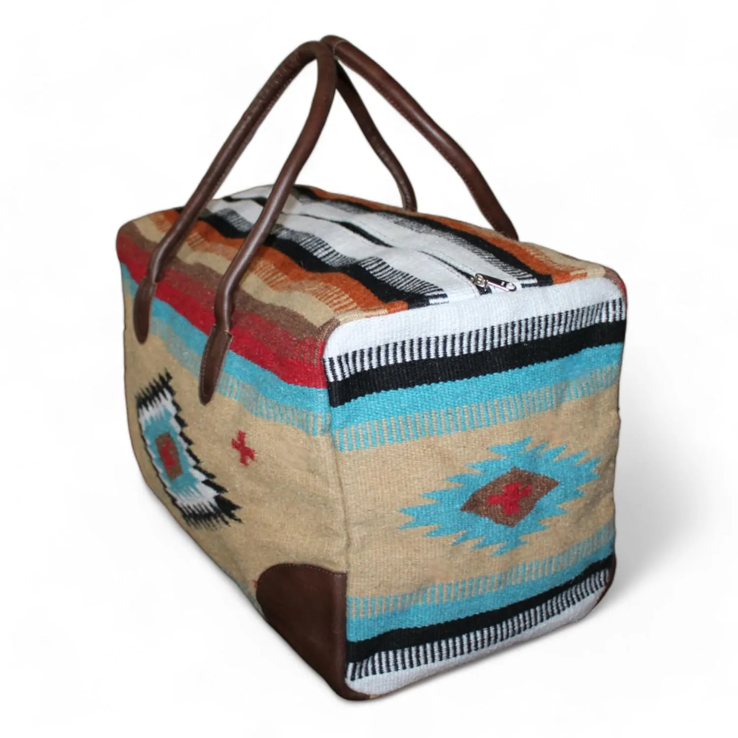 Aztec Large Weekender Southwestern Duffel Bag Saddle Blanket Bag 100% Leather Handles (Cayman) (Cayman)