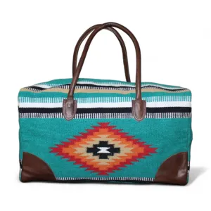 Aztec Large Weekender Southwestern Duffel Bag Saddle Blanket Bag 100% Leather Handles (Kelsey)