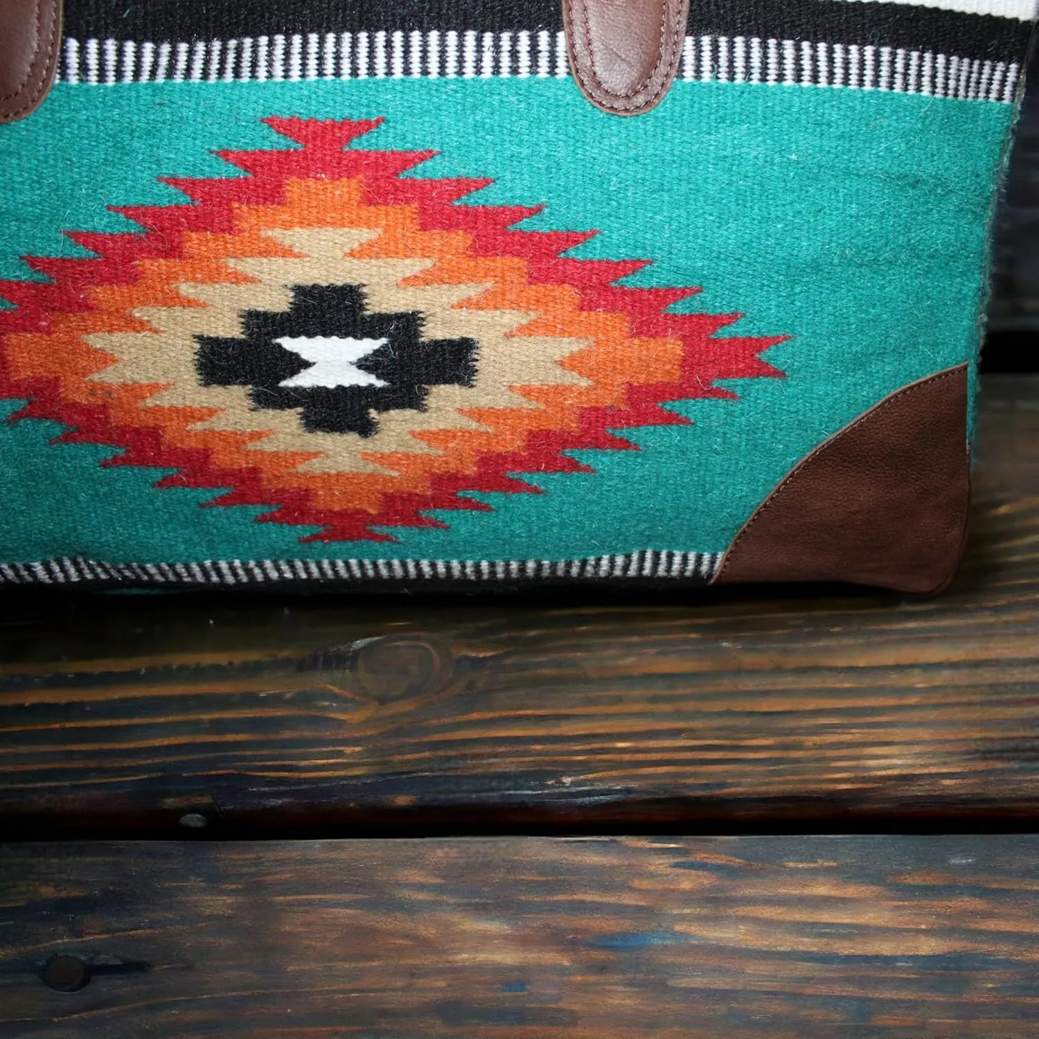 Aztec Large Weekender Southwestern Duffel Bag Saddle Blanket Bag 100% Leather Handles (Kelsey)