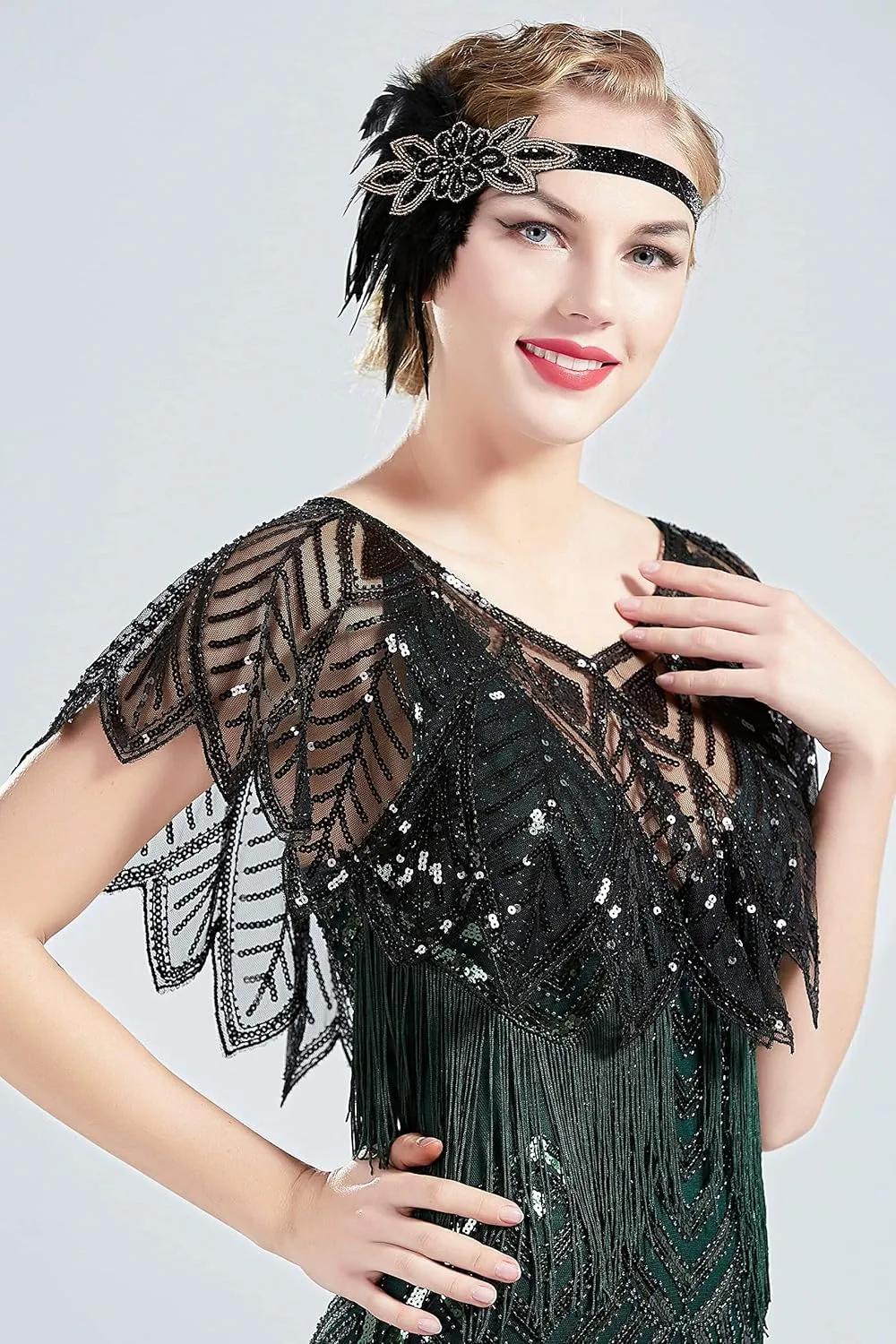 BABEYOND 1920s Shawl Wraps Sequin Beaded Evening Cape Bridal Shawl